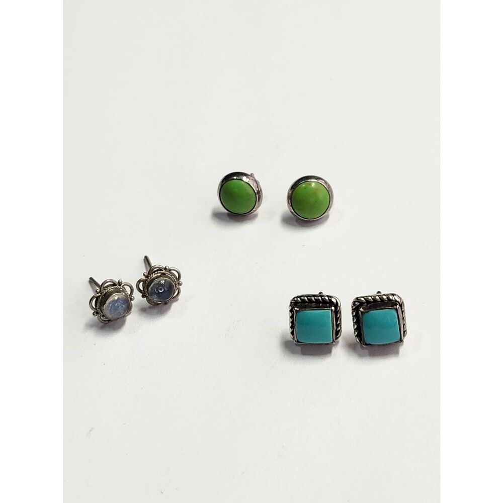 Sterling Silver Stud Earrings 3 Pair